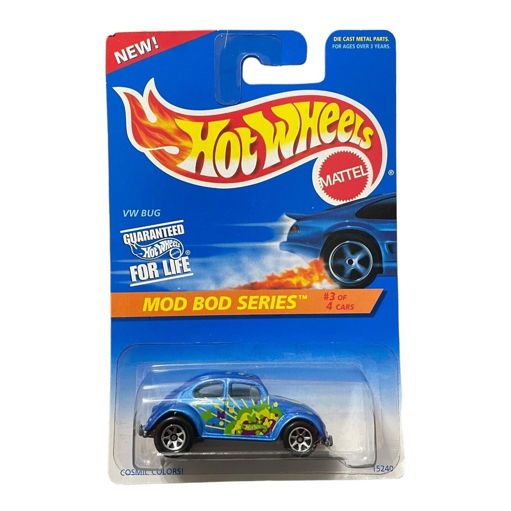 Hot Wheels 1996 Mod‎ Bod Series 3/4 #398 VW Bug Blue w/ Chrome 7 Spoke Wheels